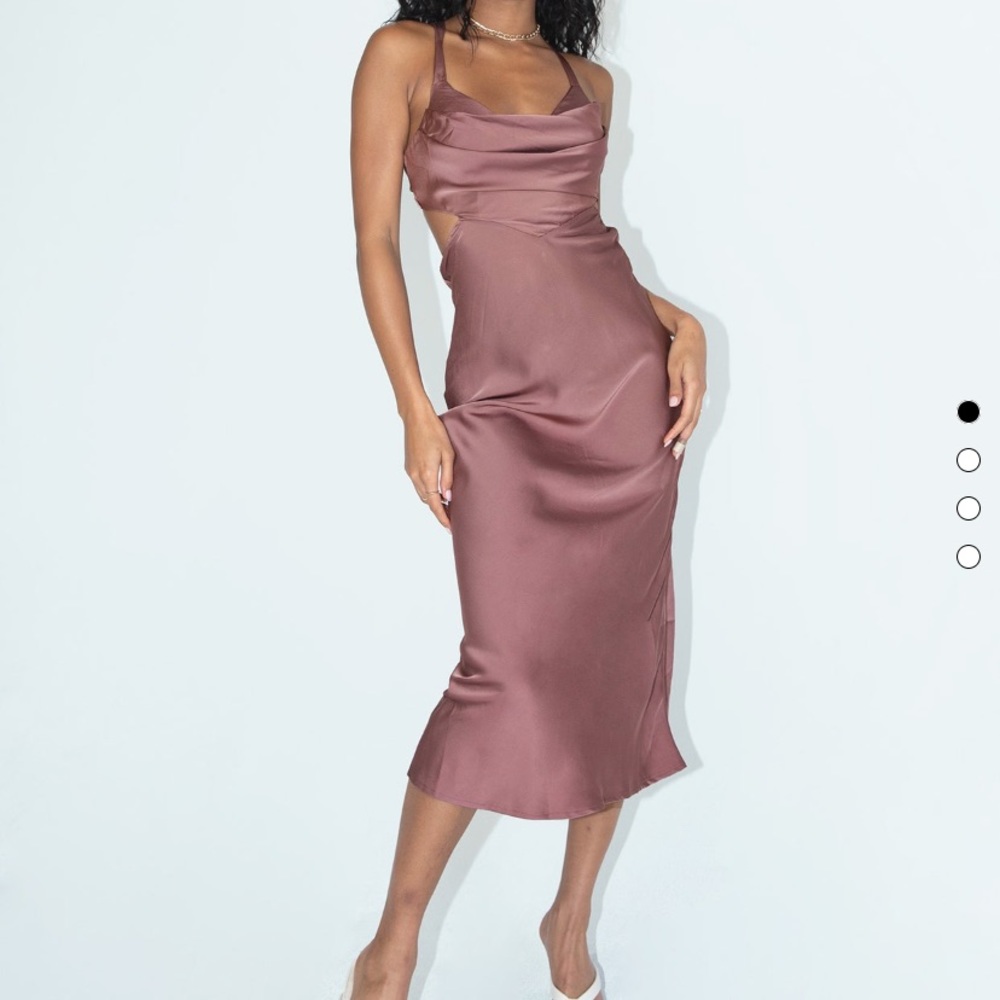 Cowl Neck Mid Maxi Dress - Mauve/Brown